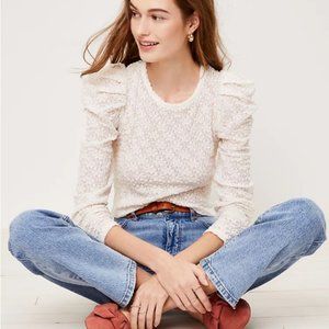 LOFT Floral Lace Pleated Puff Sleeve Top - Petite
